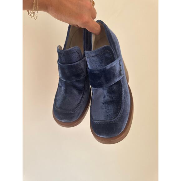 MARNI Velvet Block Heel Platform Block Heel Loafers in Blue, Size 36.5 - Picture 2 of 9